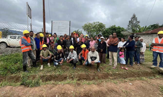 SPREP Officials with Duhoho, Haupu residents in Timor-Leste celebrating the near completion water enhancement project