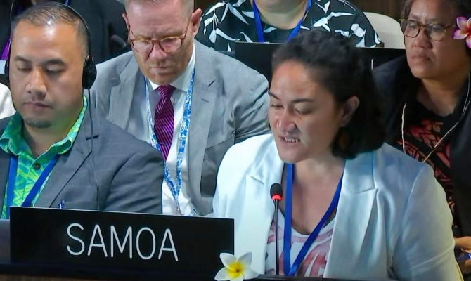 Ms Anama Solofa delivers the AOSIS statement at INC-2.
