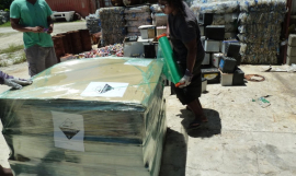 Lead acid batteries packed in Kiribati. 