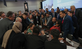 Pacific delegates at the huddle on the last night of INC-4.