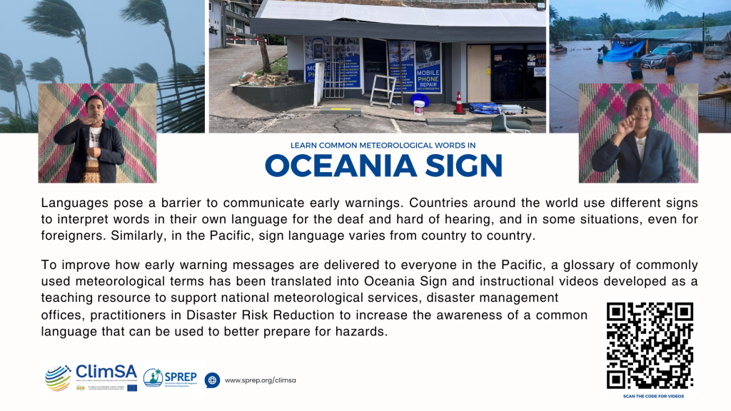 A glossary of commonly used meteorological terms have been translated into Oceania Sign with support from the EU-funded ClimSA Project. 
